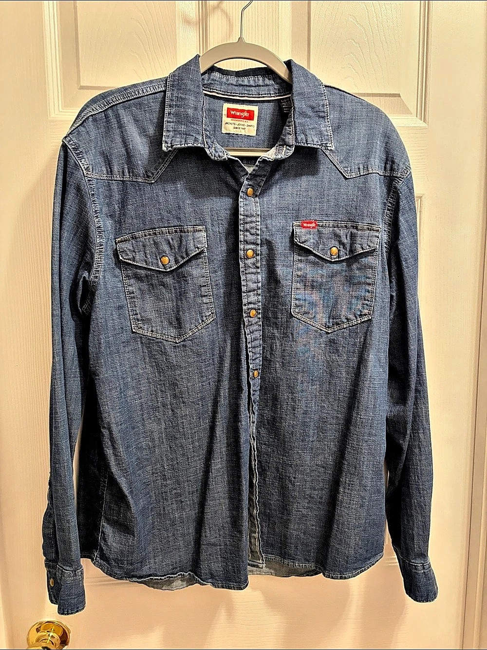 Wrangler Long Sleeve Denim Western Snap Shirt Blue Large